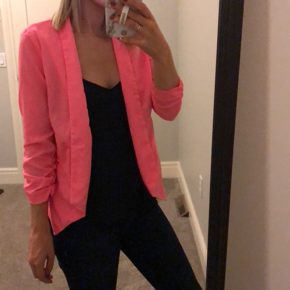 Pink Blazer with Ruched Sleeve